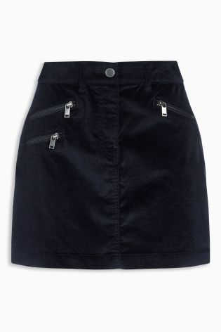 Navy Cord Zip Skirt